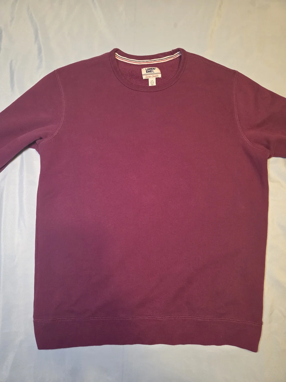 Lands End Serious Sweats Crewneck Sweatshirt Mens LT Burgundy